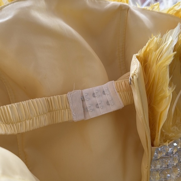 Yellow feathered party dress. No brand name. Super pretty! - Picture 7 of 9